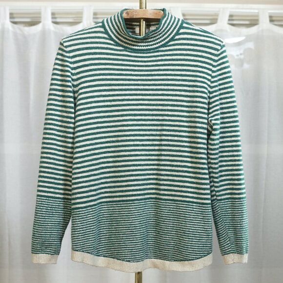 Liz Claiborne Green Ivory Stripe Mock Neck Sweater - Picture 2 of 7